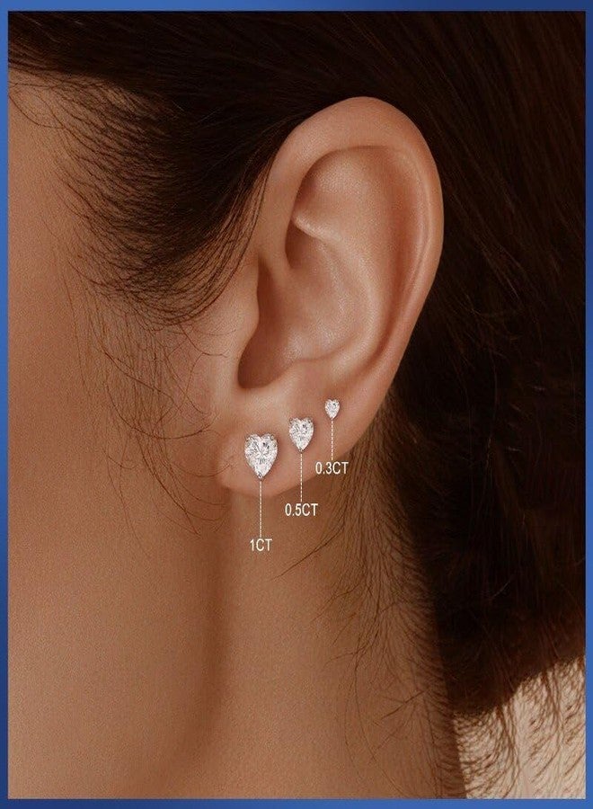 MOOSEA أقراط مويسانيت بقطع القلب من MOOSEA عيار 2 قيراط للنساء، أقراط مويسانيت مصنعة مخبرياً، أقراط فضية عيار 925 ذات ظهر مسطح، هدايا مجوهرات للنساء والرجال - Image 4